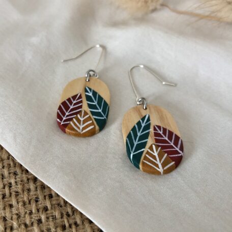 boucles d'oreilles bois feuilles automne