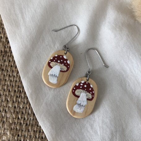 Boucles d'oreilles bois motif champignon