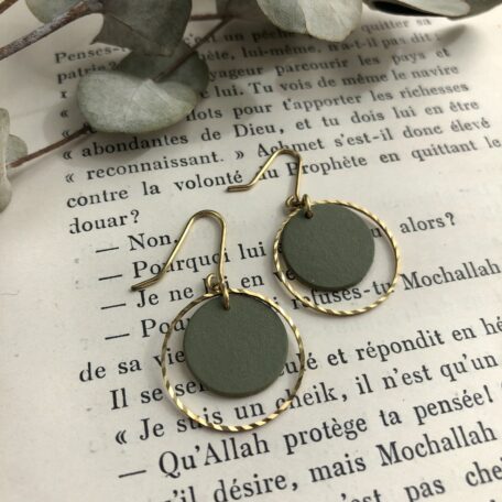 boucles d'oreilles linoleum vert et laiton